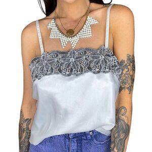 Vintage Lucie Ann satin ivory floral embroidered sexy lingerie camisole size med